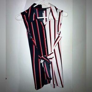 Striped button down sleeveless blouse